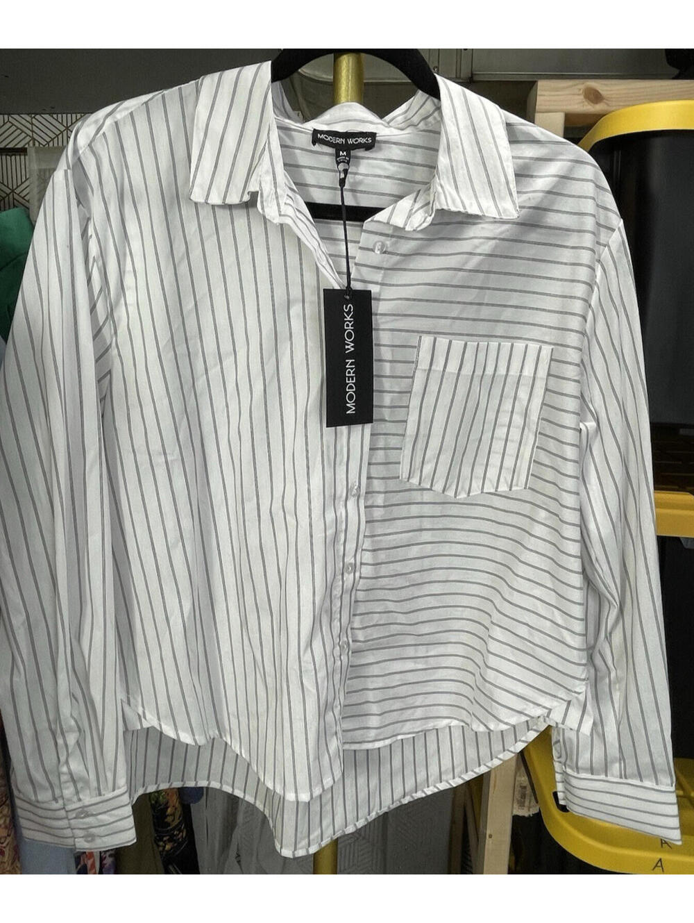 NWT Modern Works Women's Striped Cropped Dress Shirt M Capsule Wardrobe